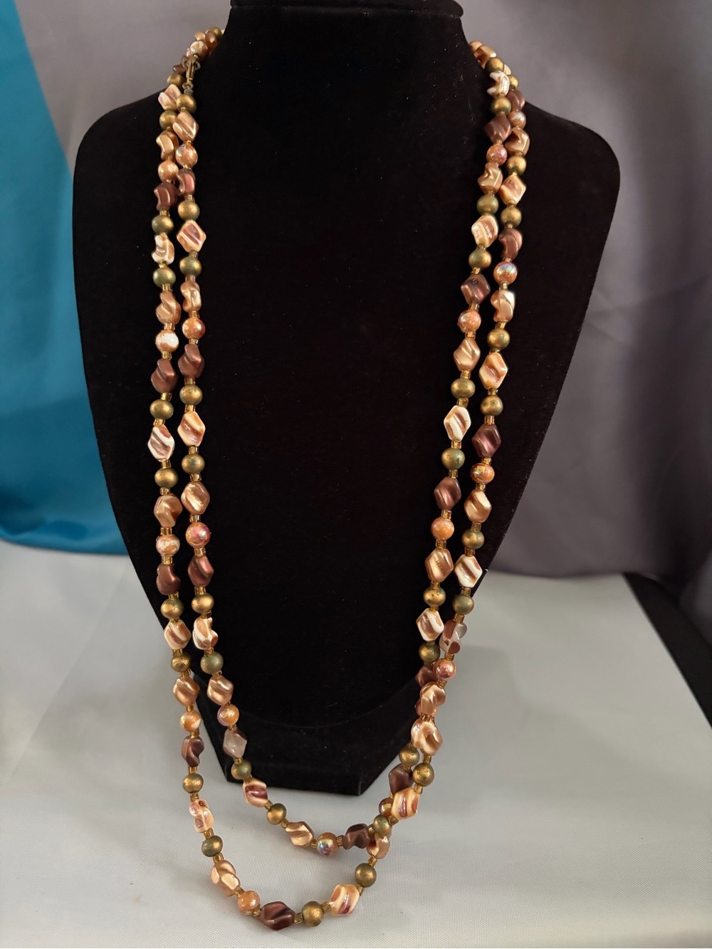 Multi-Strand Brown & Gold Beaded Necklace - Women Jewelry